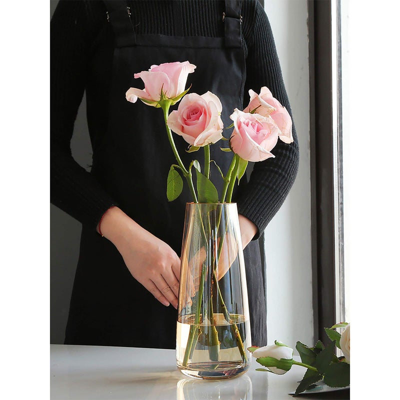 FANTESTICRYAN Modern Glass Vase Irised Crystal Clear Glass Vase for Home Office Decor (Crystal Amber) - Image 5